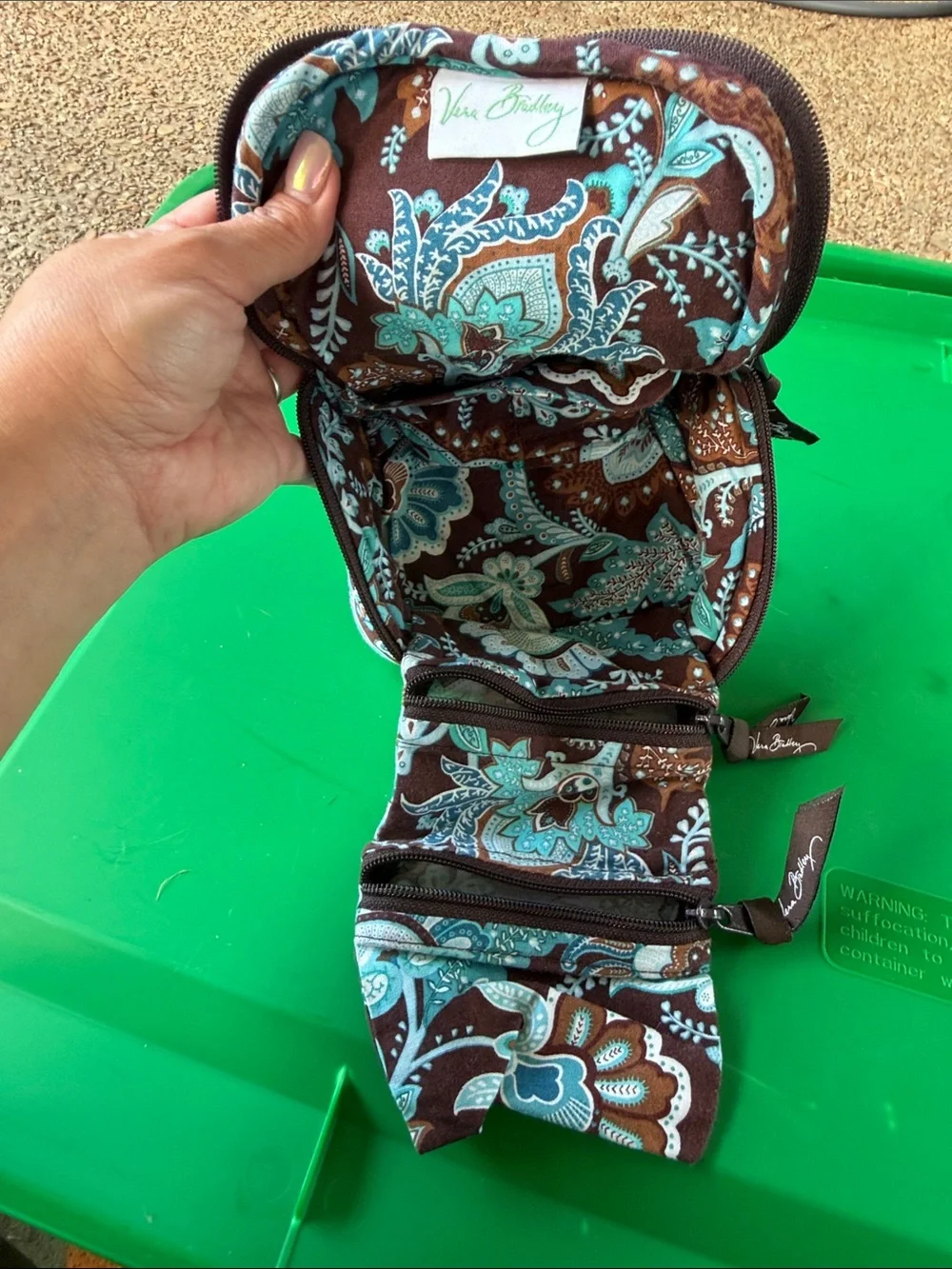 Vera Bradley Quilted Paisley Travel Jewelry Case in Brown & Aqua